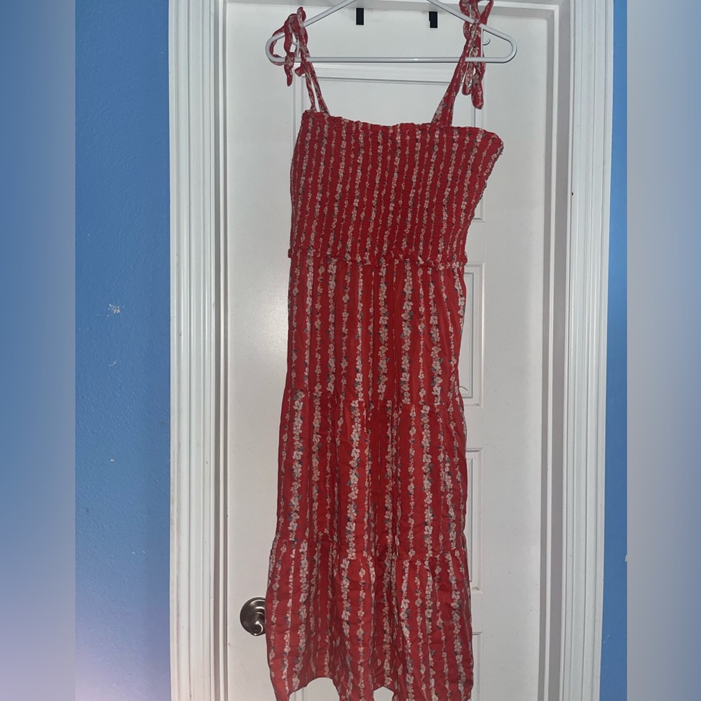 A long red maxi dress.